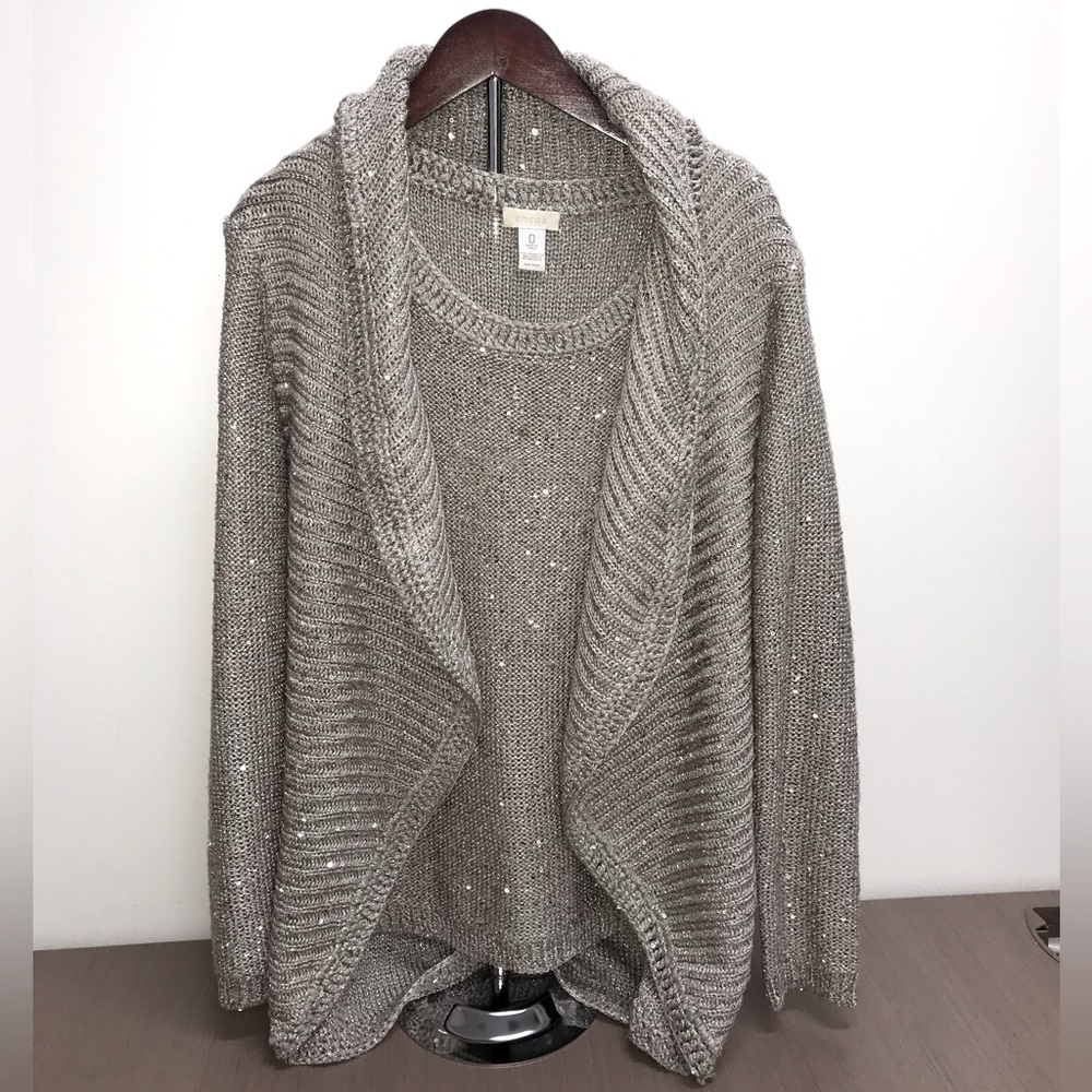 {Chico’s} Sequin Dazzle Tank and Open Cardigan Size 0 (Women’s size 4)